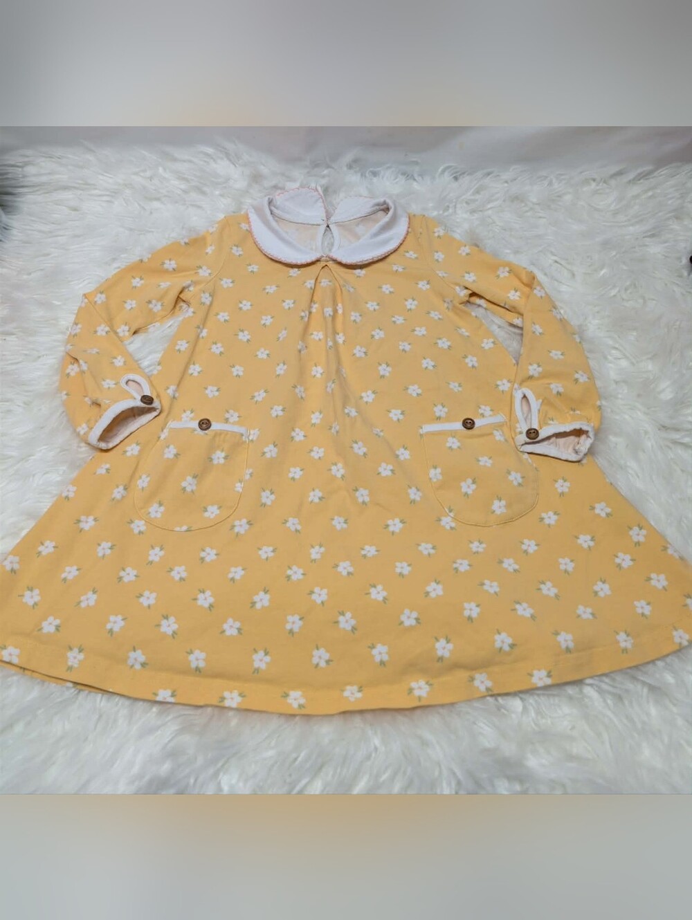 Yellow Floral Peter Pan Collar Dress Vintage Style Dress Floral Print